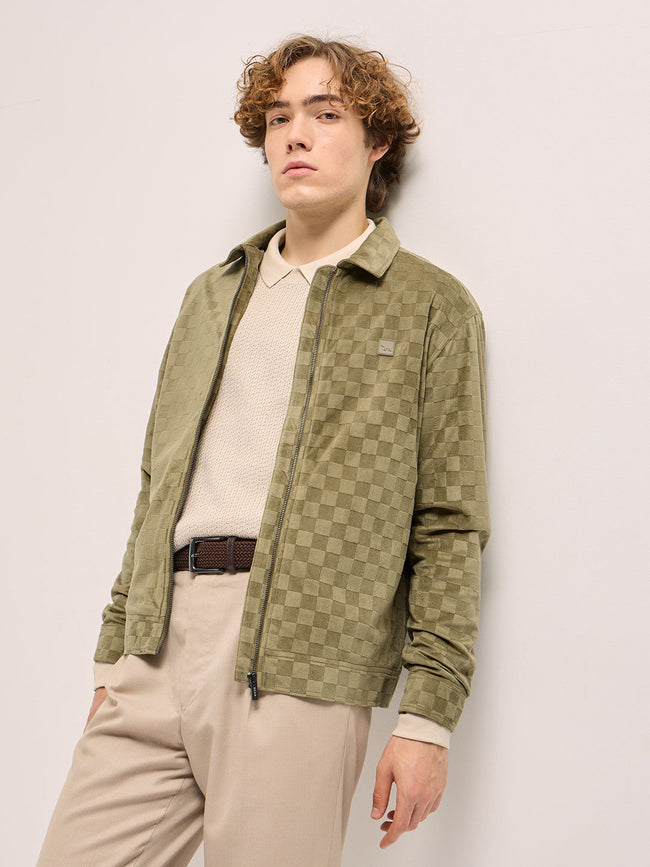 Men Green checkered texture Regular Fit Casual Jacket