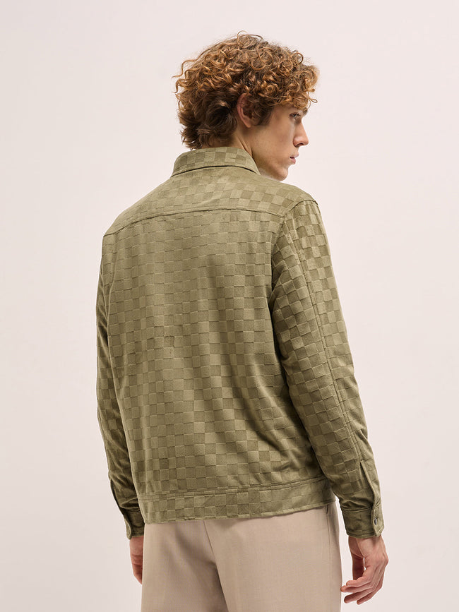 Men Green checkered texture Regular Fit Casual Jacket