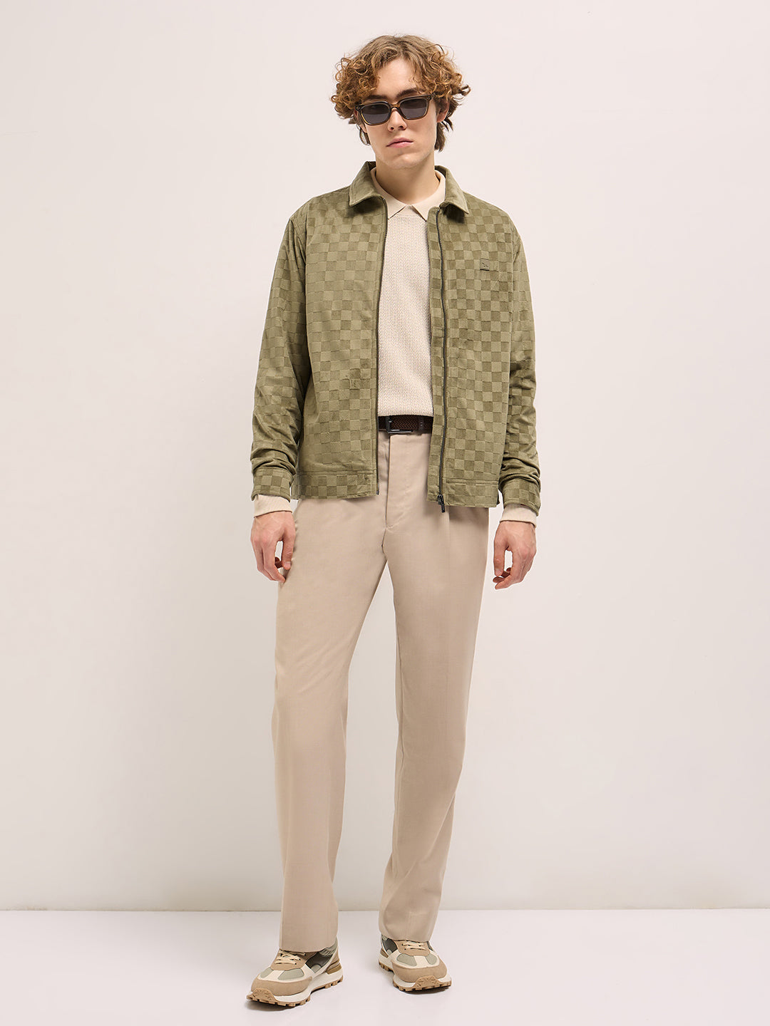 Men Green checkered texture Regular Fit Casual Jacket