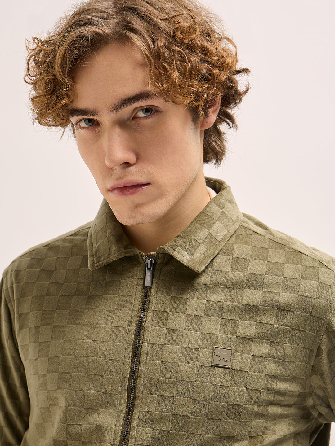 Men Green checkered texture Regular Fit Casual Jacket