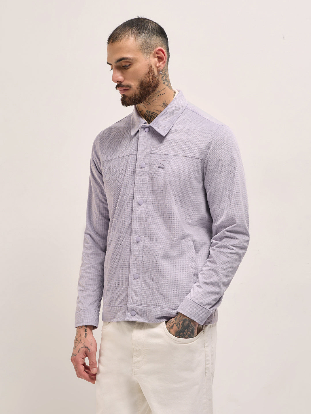 Men Purple Regular Fit Snap Button Closure