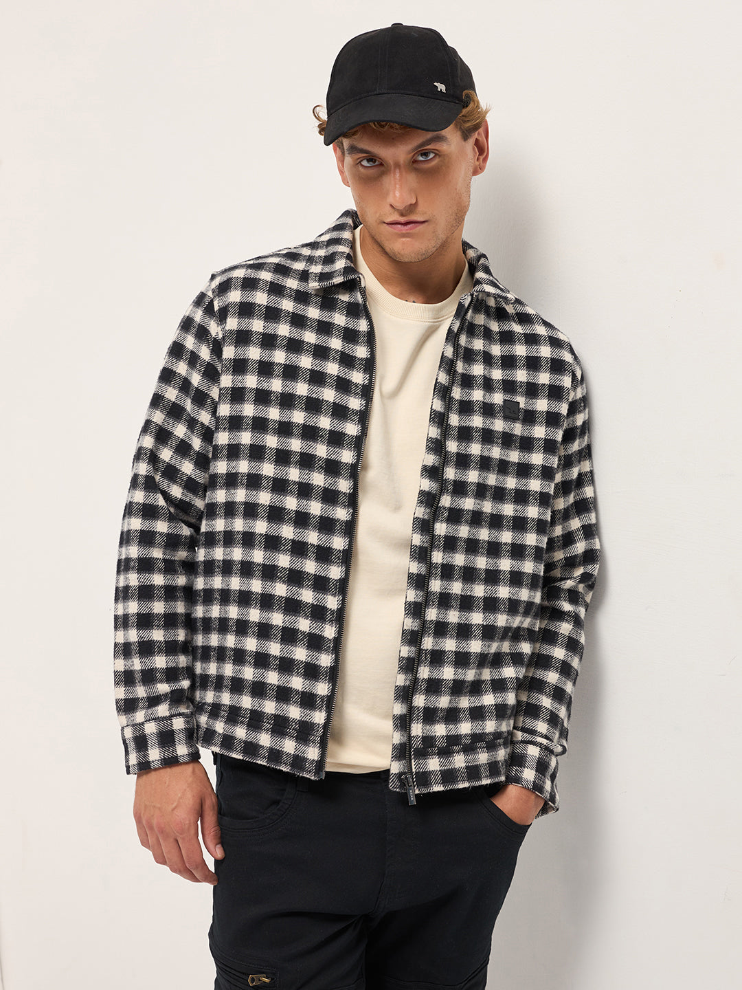 Men Black & White Checked Jacket