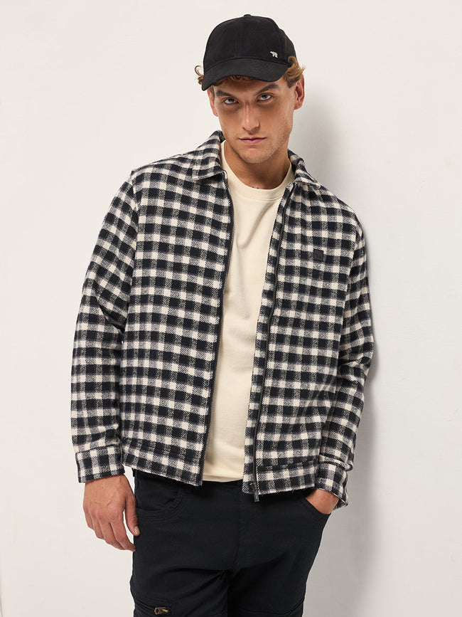 Men Black & White Checked Jacket