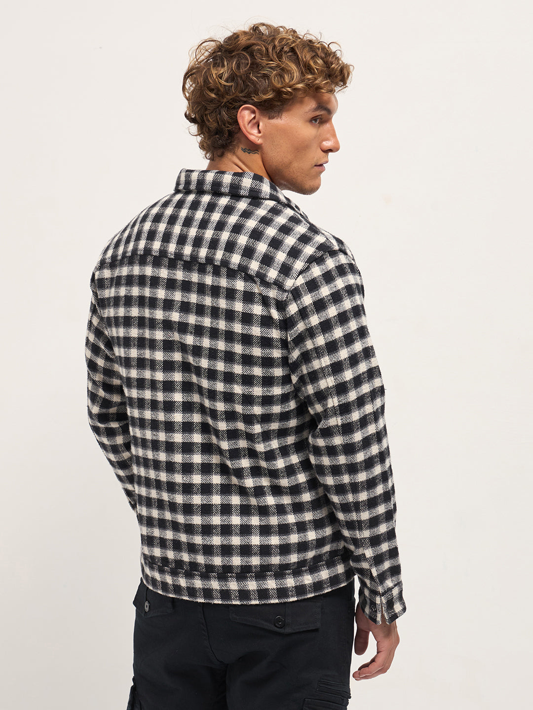 Men Black & White Checked Jacket