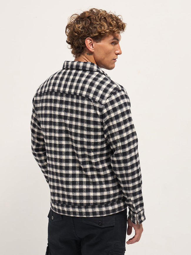 Men Black & White Checked Jacket