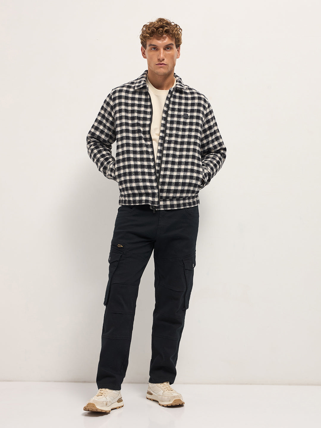 Men Black & White Checked Jacket