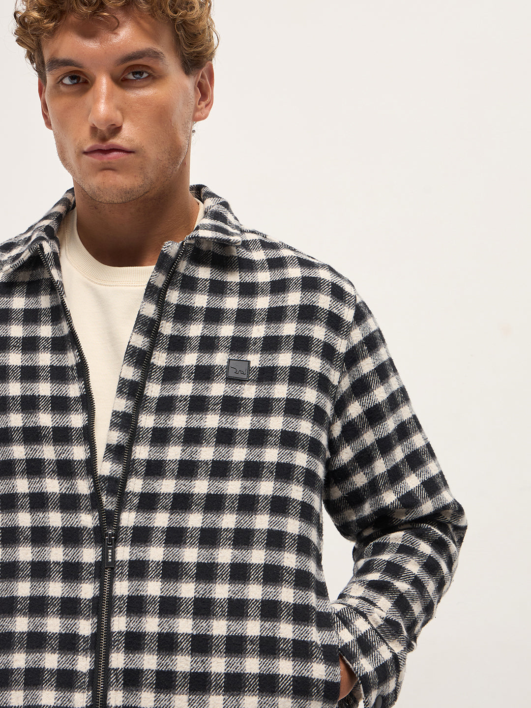 Men Black & White Checked Jacket