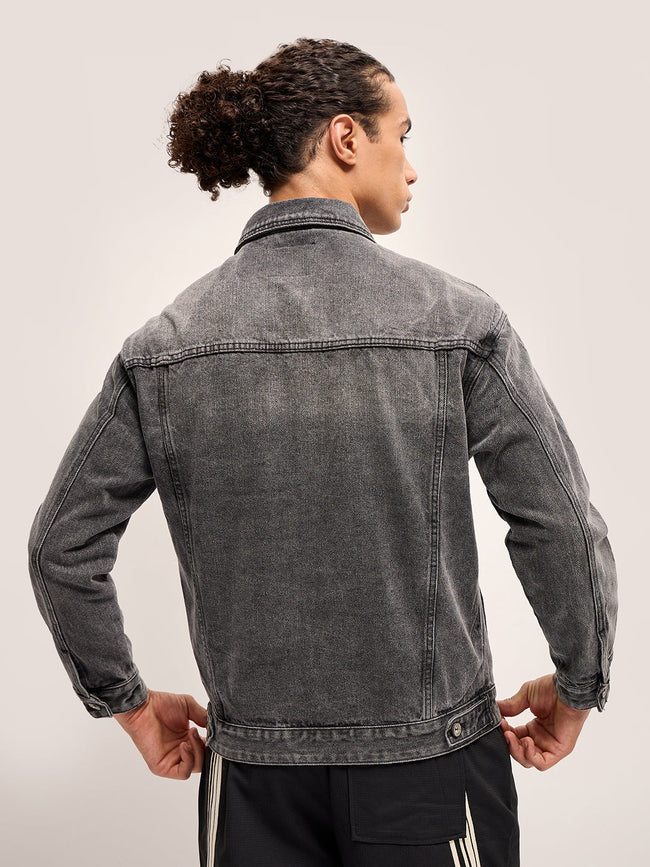 Men Light Grey Regular Fit Classic Denim Jacket