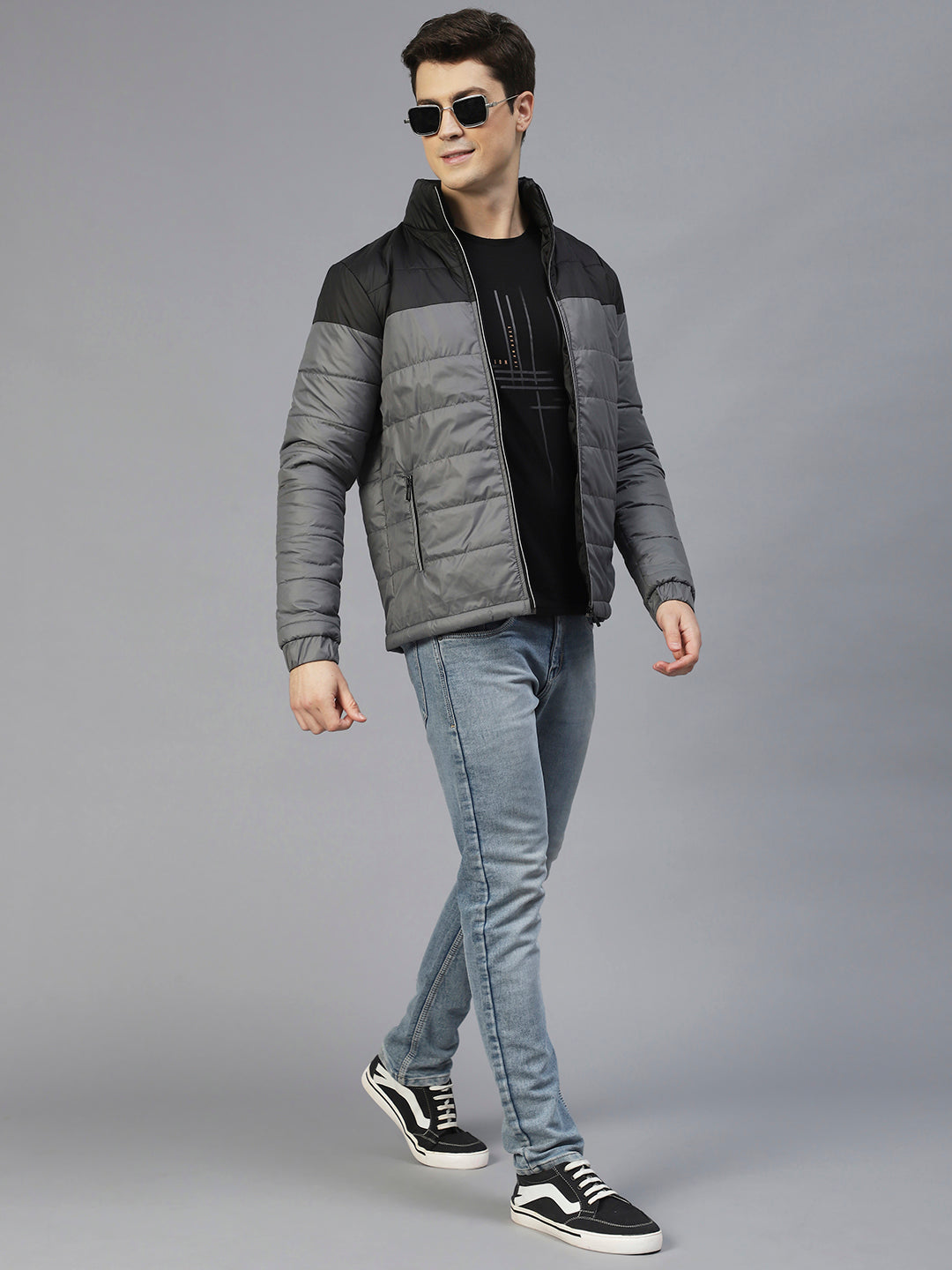 Men Colorblock Full Sleeves Puffer Jacket