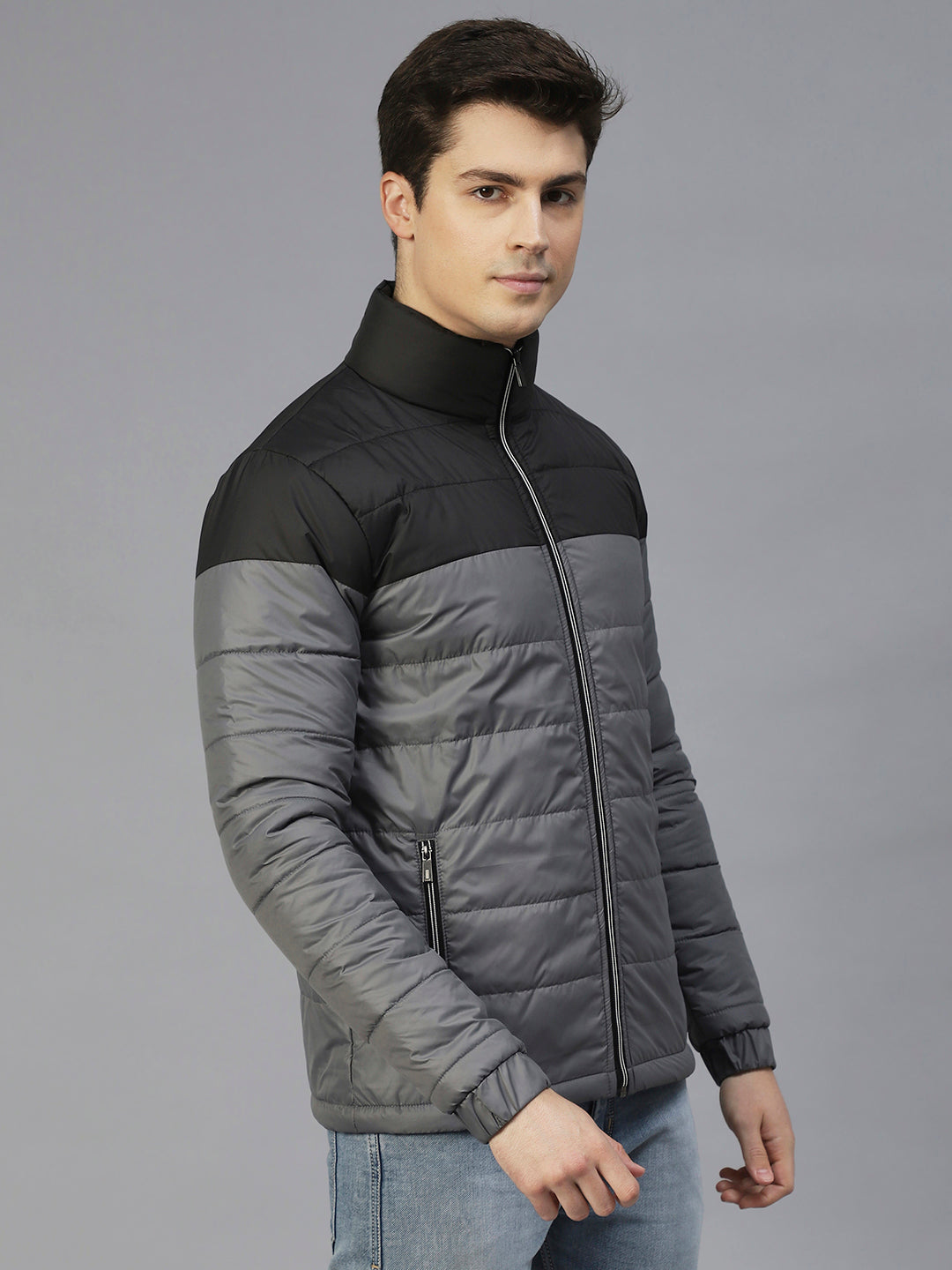 Men Colorblock Full Sleeves Puffer Jacket