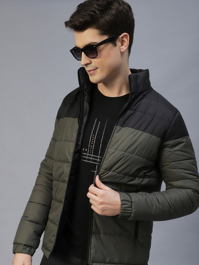 Men Colorblock Full Sleeves Puffer Jacket