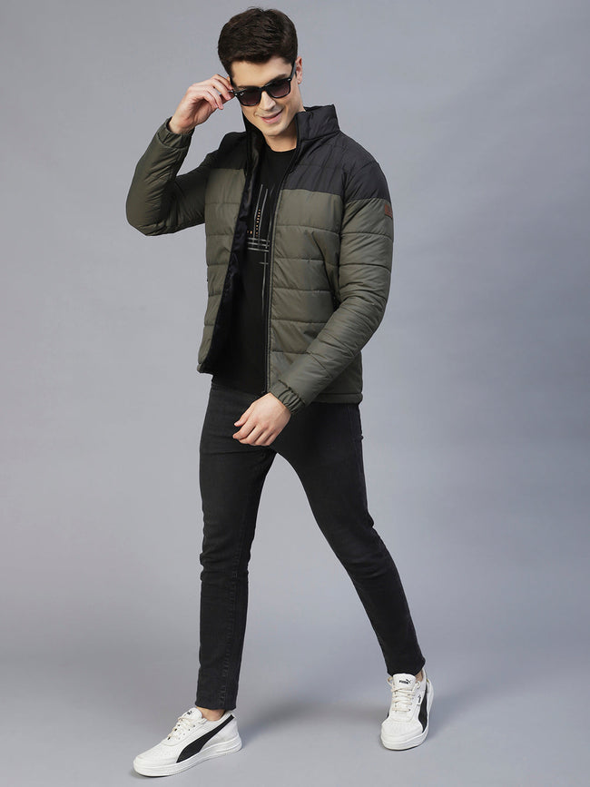 Men Colorblock Full Sleeves Puffer Jacket