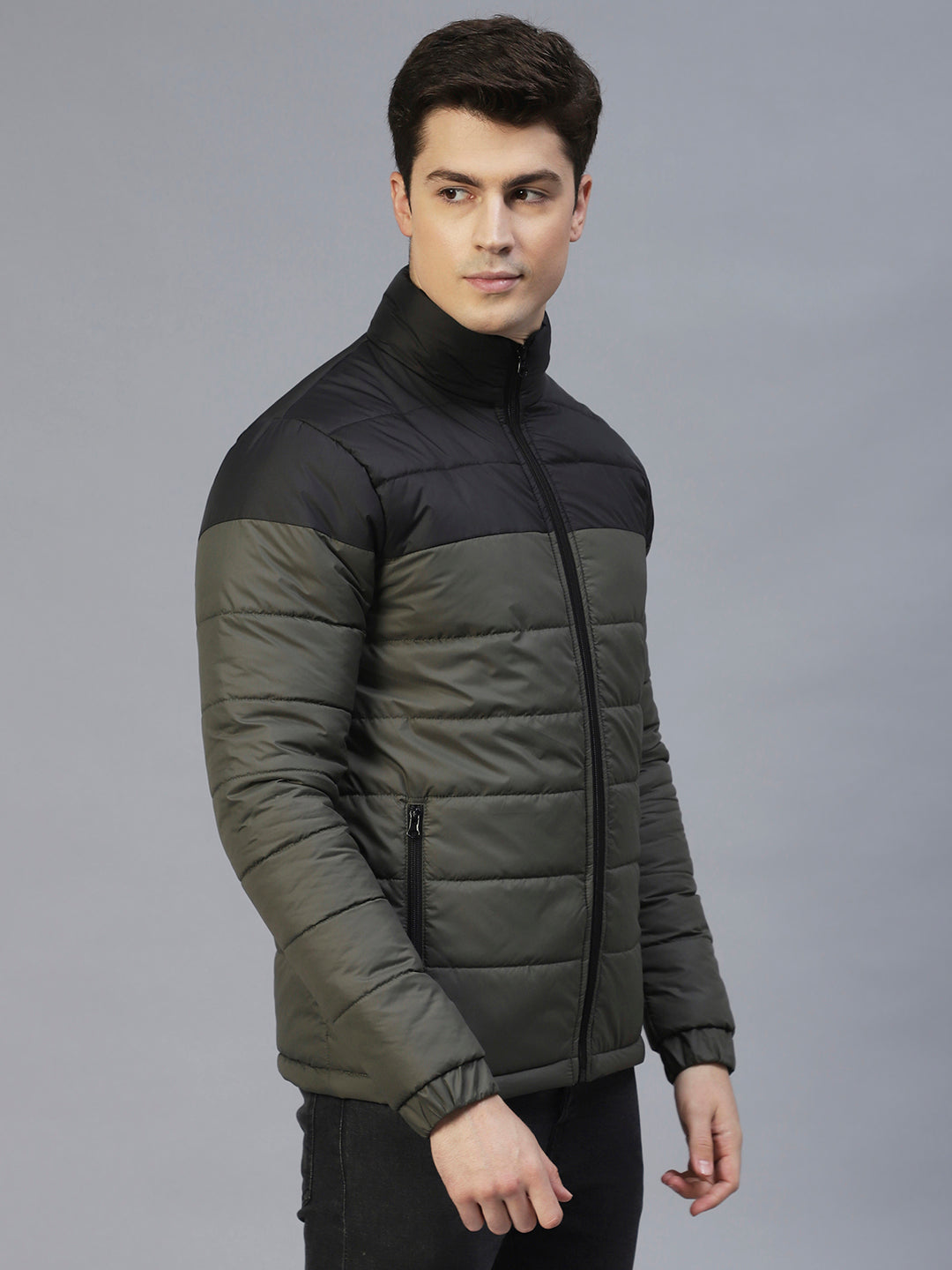 Men Colorblock Full Sleeves Puffer Jacket