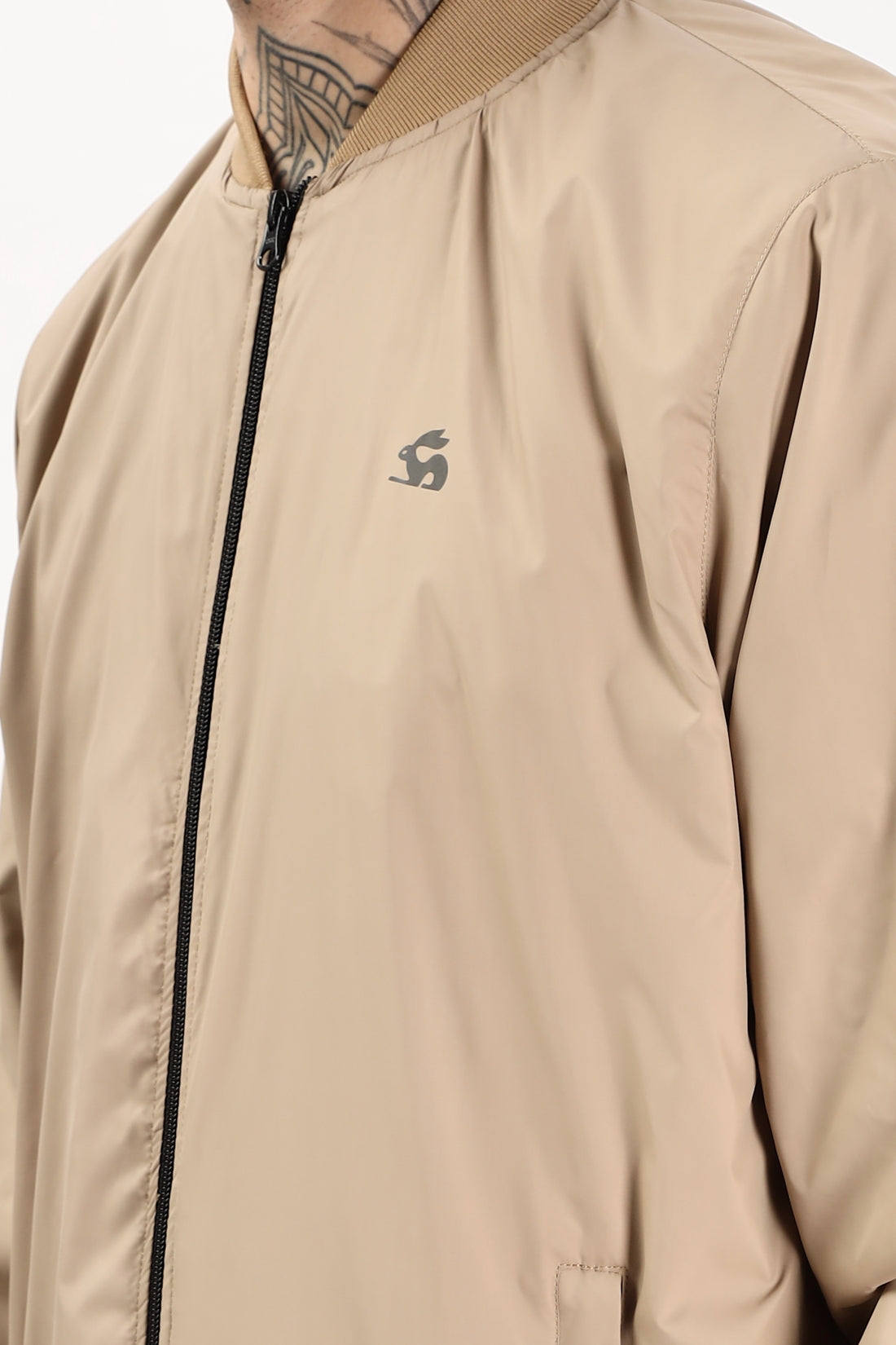 Men Beige Polyester Winter Jacket