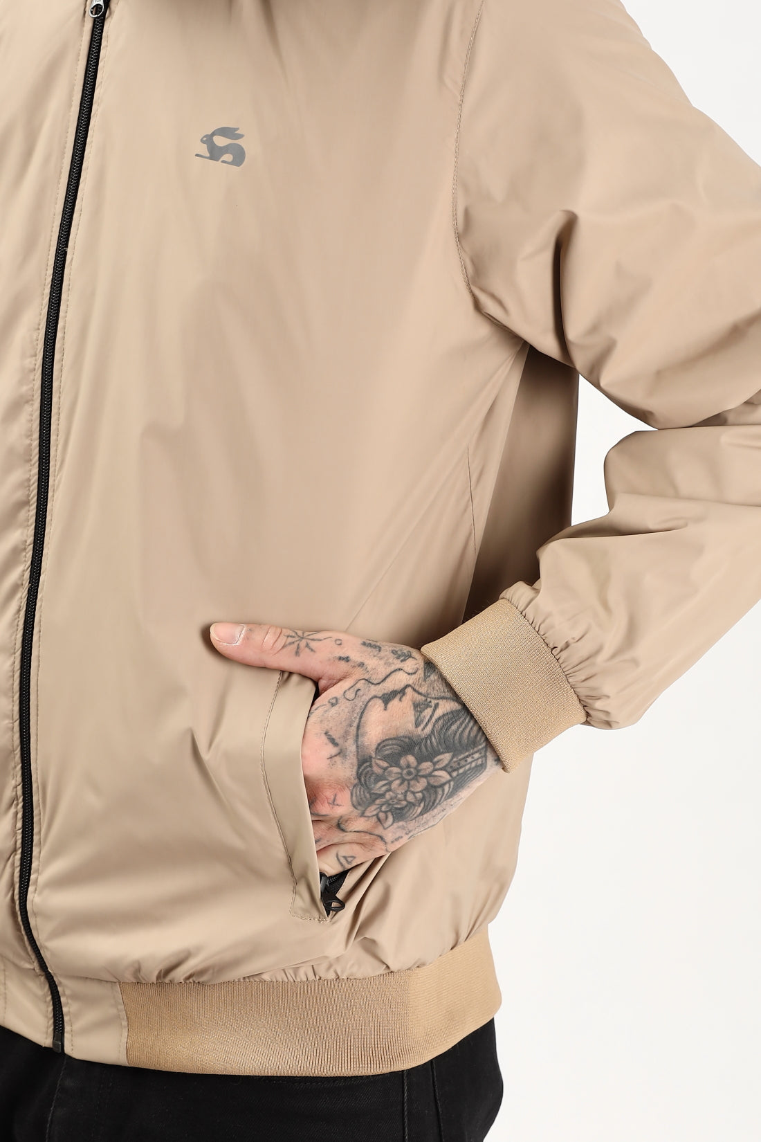Men Beige Polyester Winter Jacket
