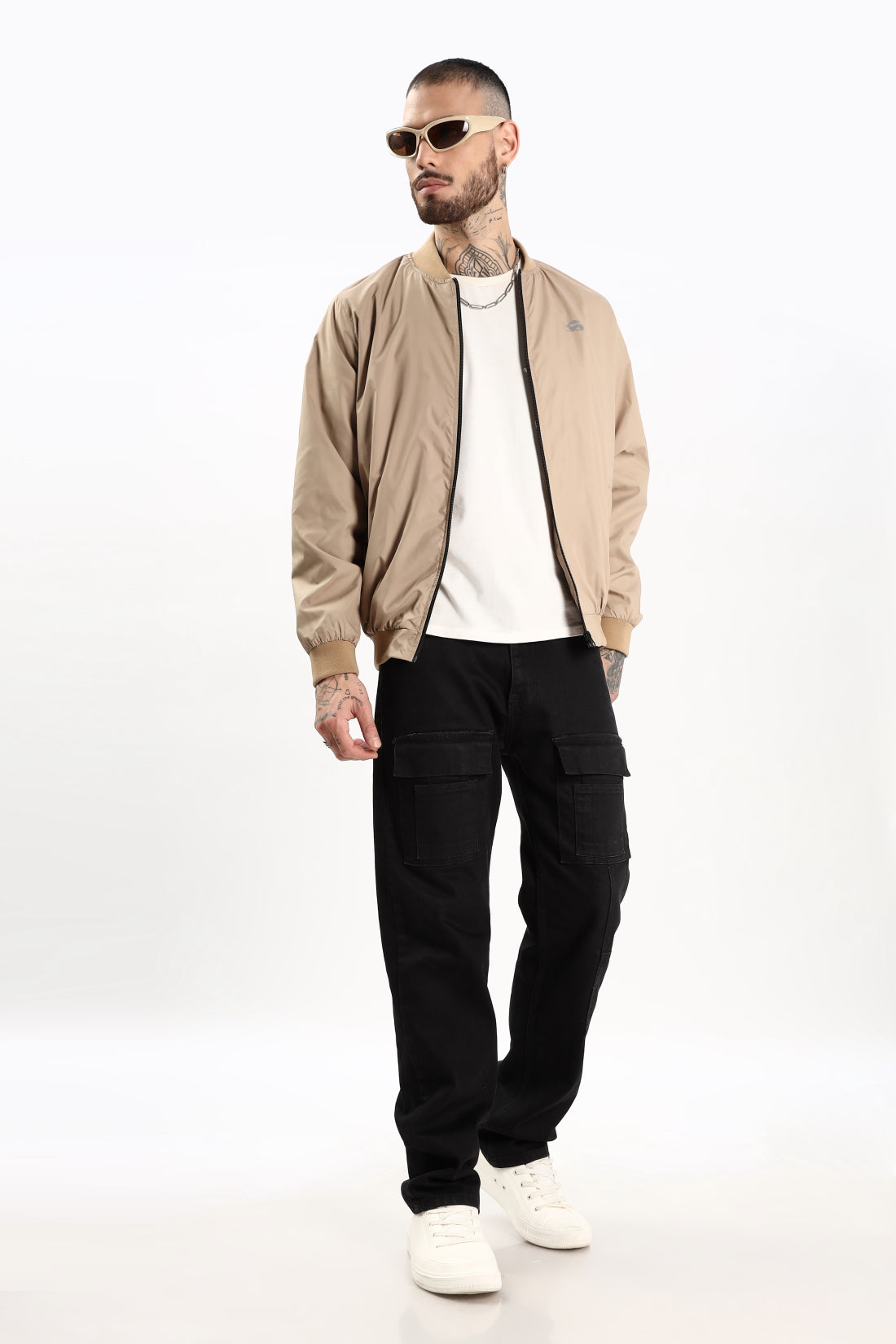 Men Beige Polyester Winter Jacket