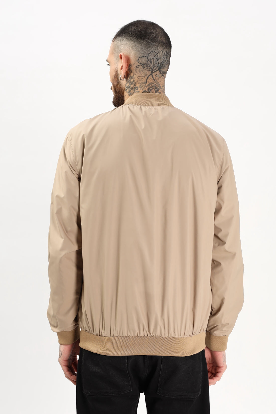 Men Beige Polyester Winter Jacket