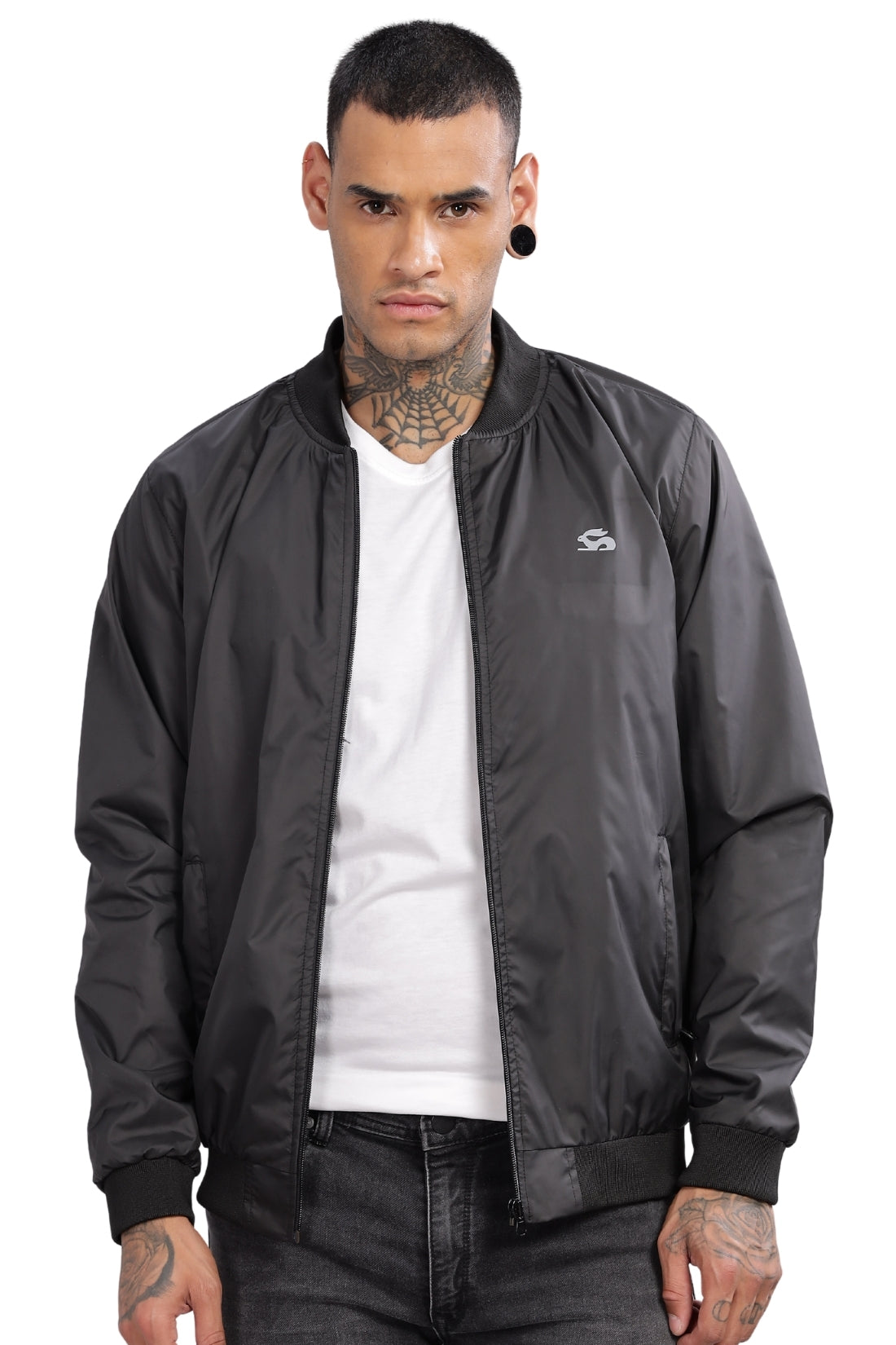 Men Black Polyester Winter Jacket