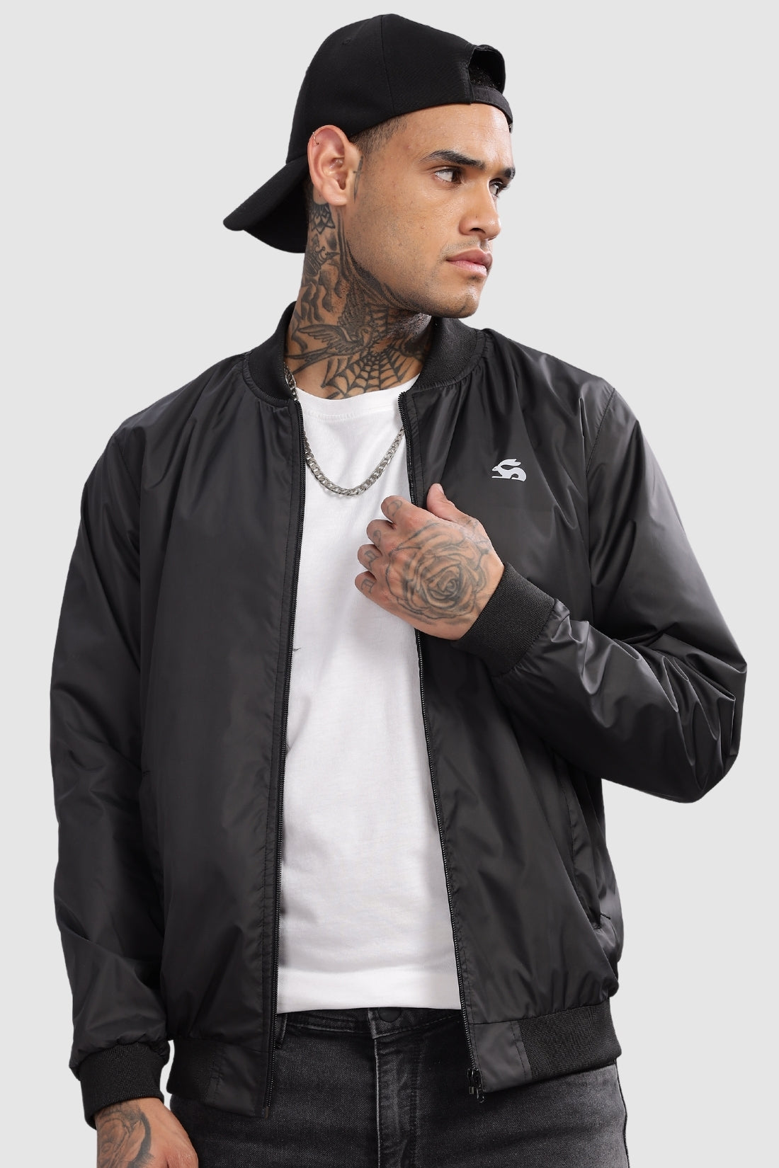 Men Black Polyester Winter Jacket