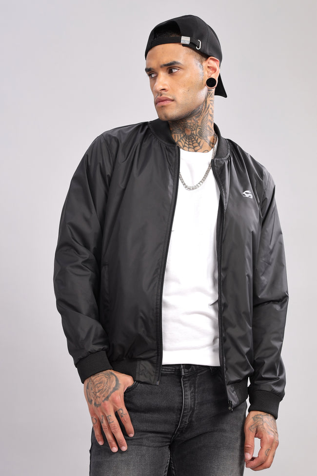 Men Black Polyester Winter Jacket