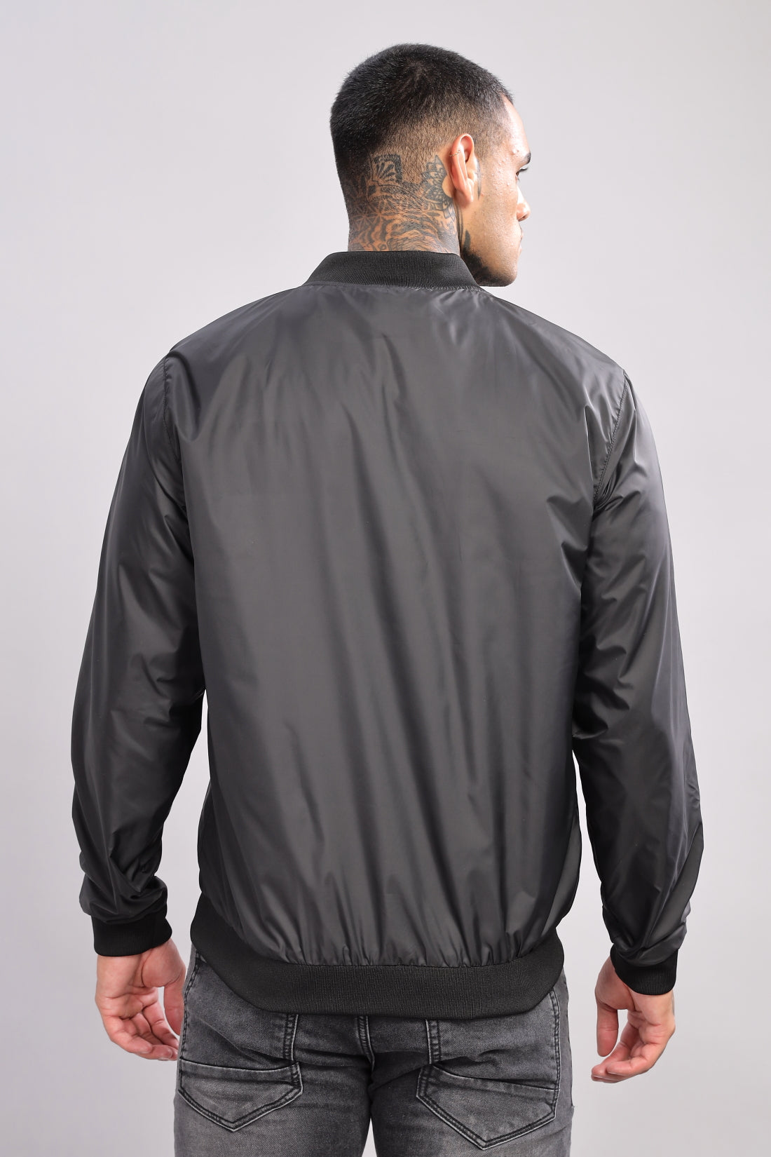 Men Black Polyester Winter Jacket
