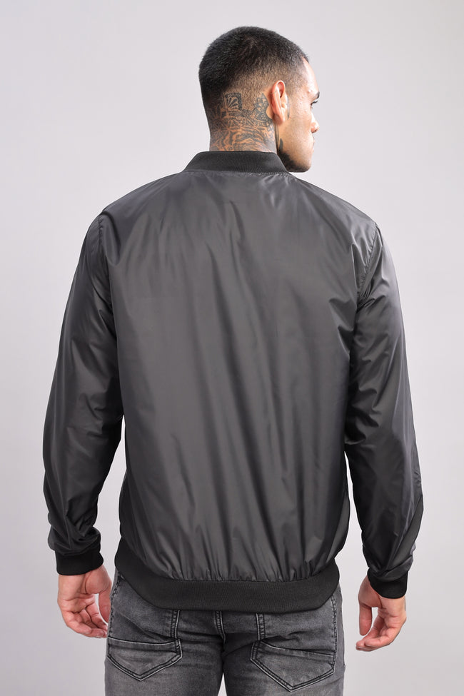 Men Black Polyester Winter Jacket