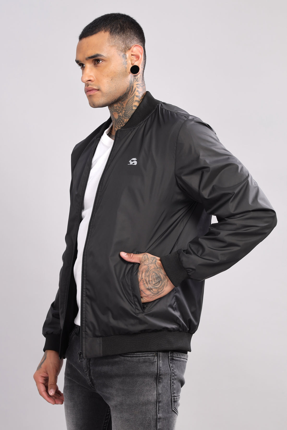 Men Black Polyester Winter Jacket