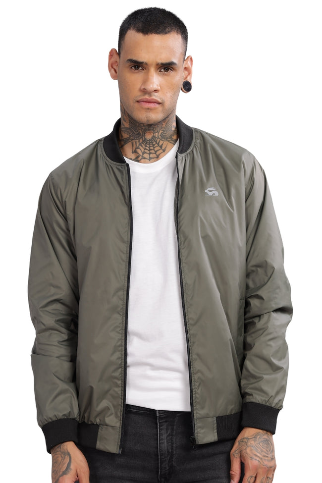 Men Olive Polyester Winter Jacket