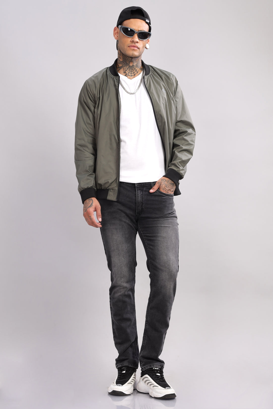 Men Olive Polyester Winter Jacket
