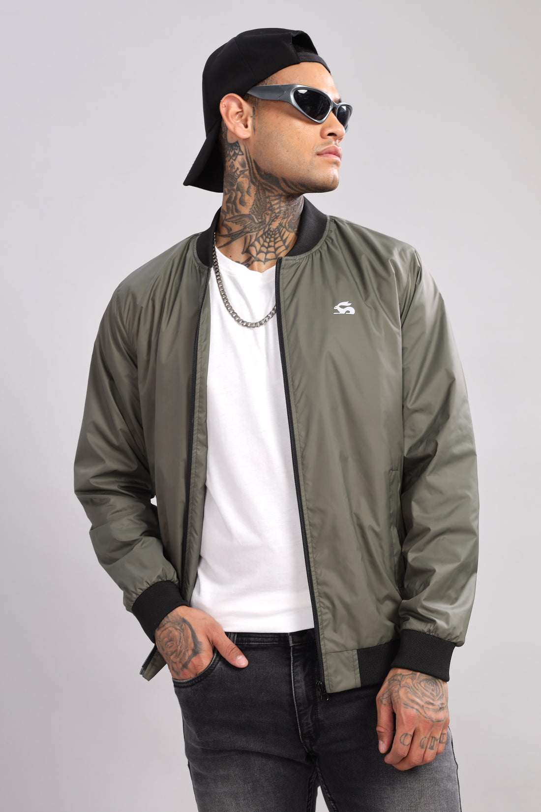 Men Olive Polyester Winter Jacket