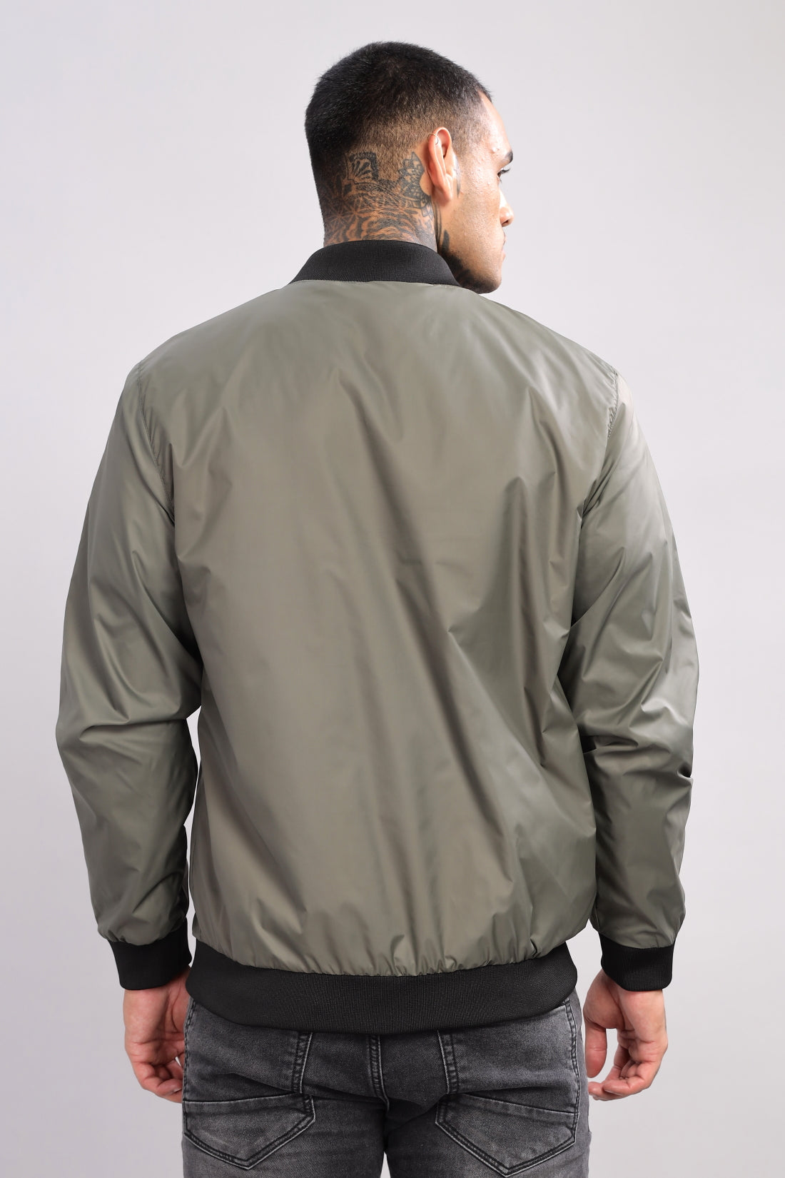 Men Olive Polyester Winter Jacket