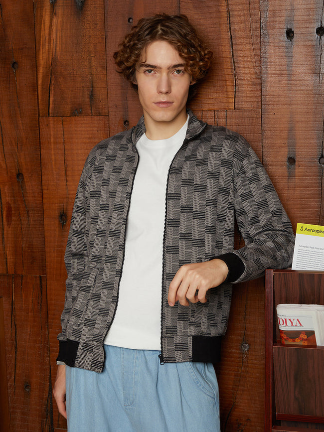 Men Ash Grey Zip-Front Brick Jacket