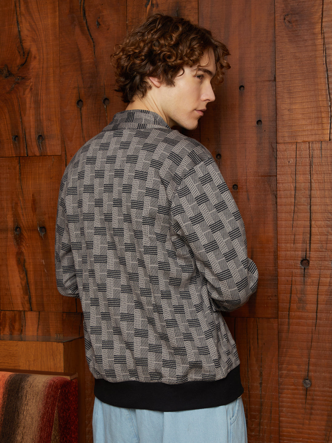 Men Ash Grey Zip-Front Brick Jacket
