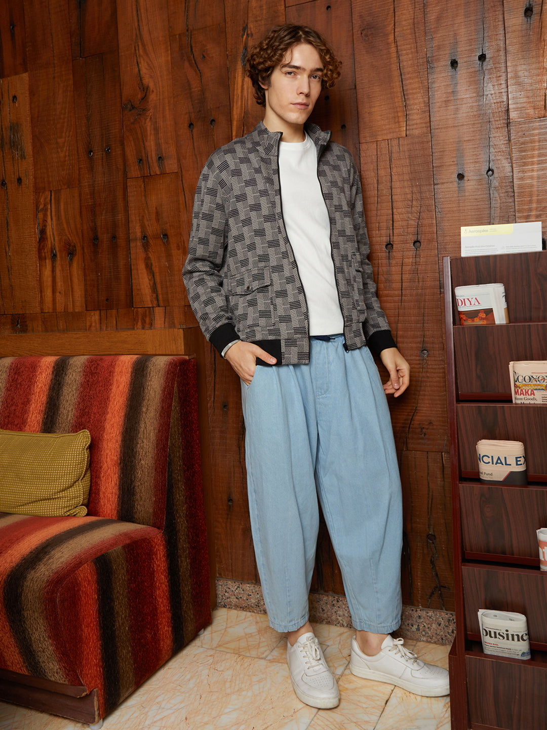 Men Ash Grey Zip-Front Brick Jacket