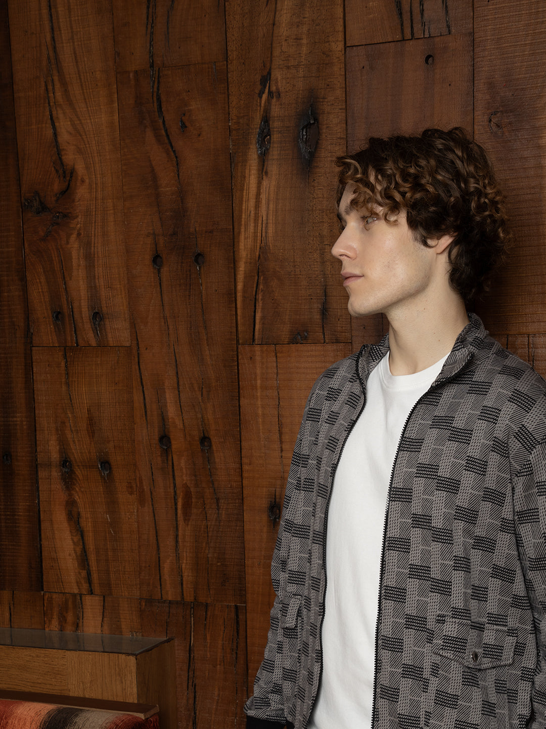Men Ash Grey Zip-Front Brick Jacket