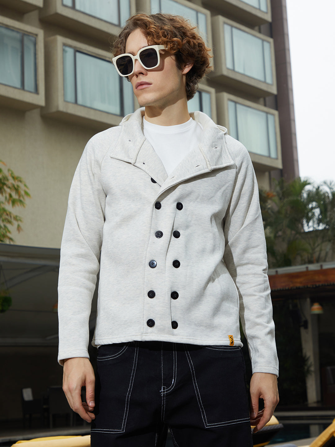 Men Cloud Grey Double-Breasted Jacket