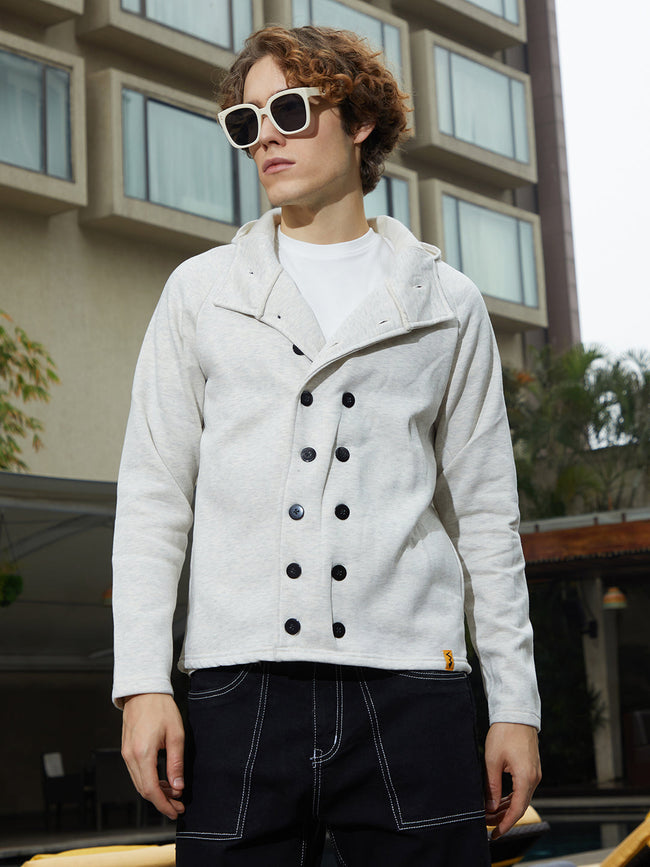 Men Cloud Grey Double-Breasted Jacket