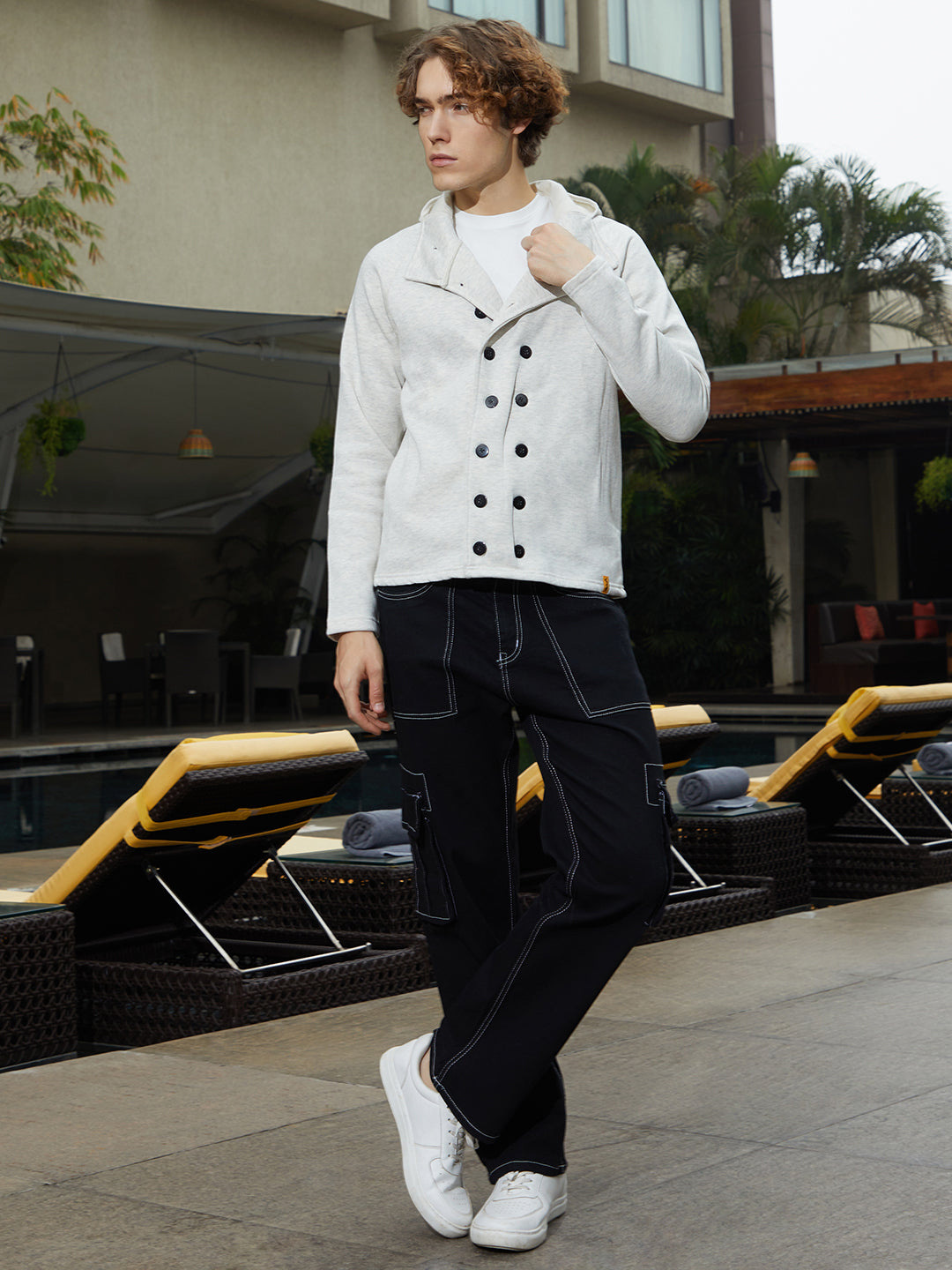 Men Cloud Grey Double-Breasted Jacket