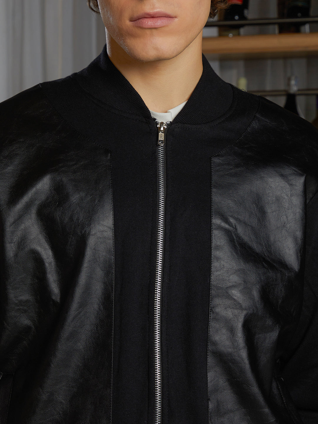 Men Onyx Black Self-Patch Bomber Jacket
