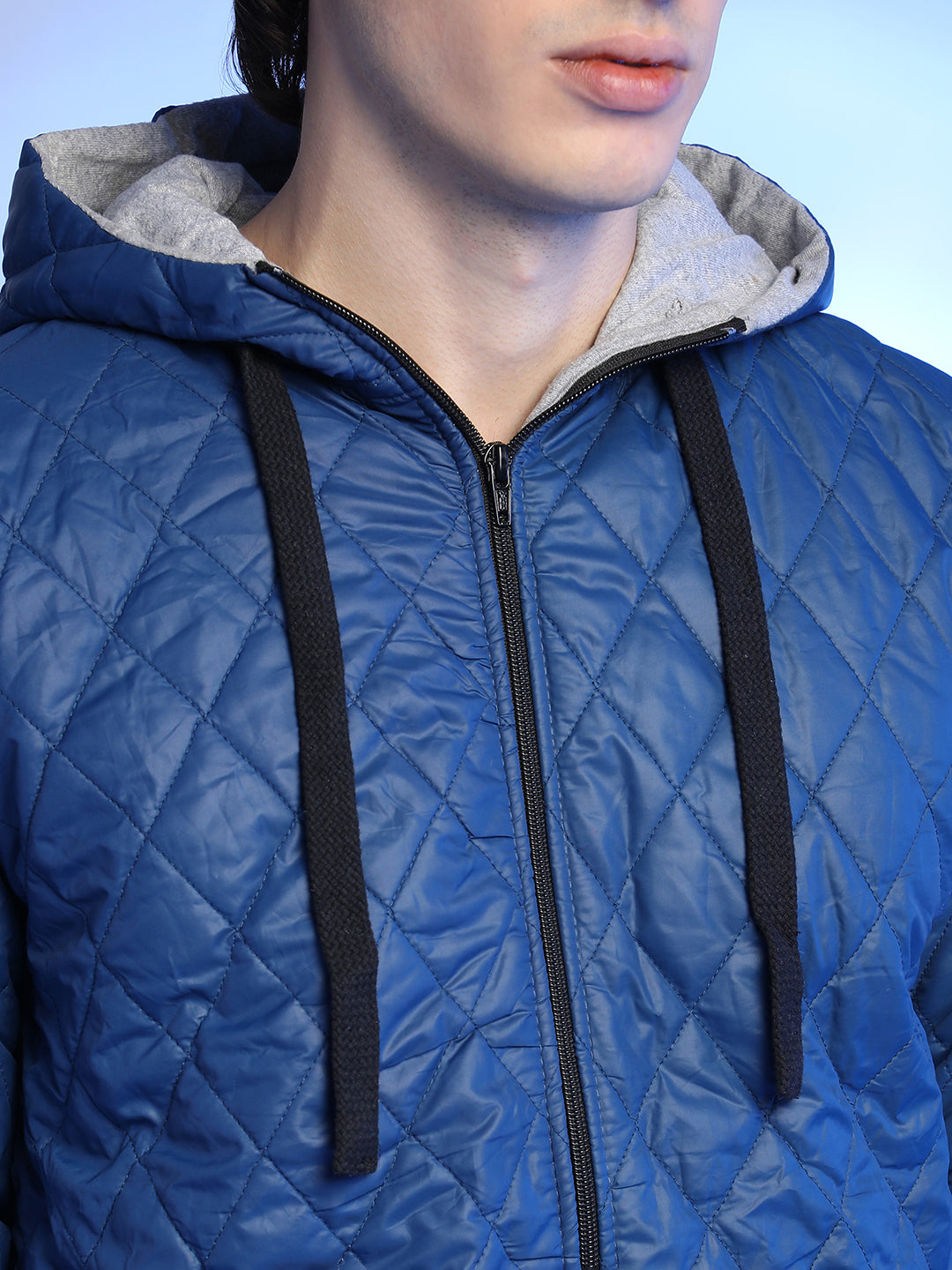 Men Blue Quilted Puffer Jacket With Zip-Closure