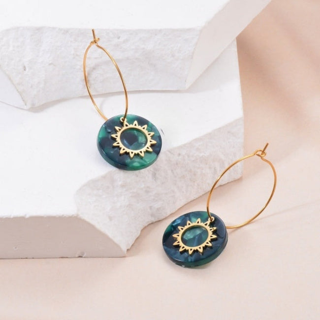 Multicolor Emerald Round Sun Gold Drop Earring