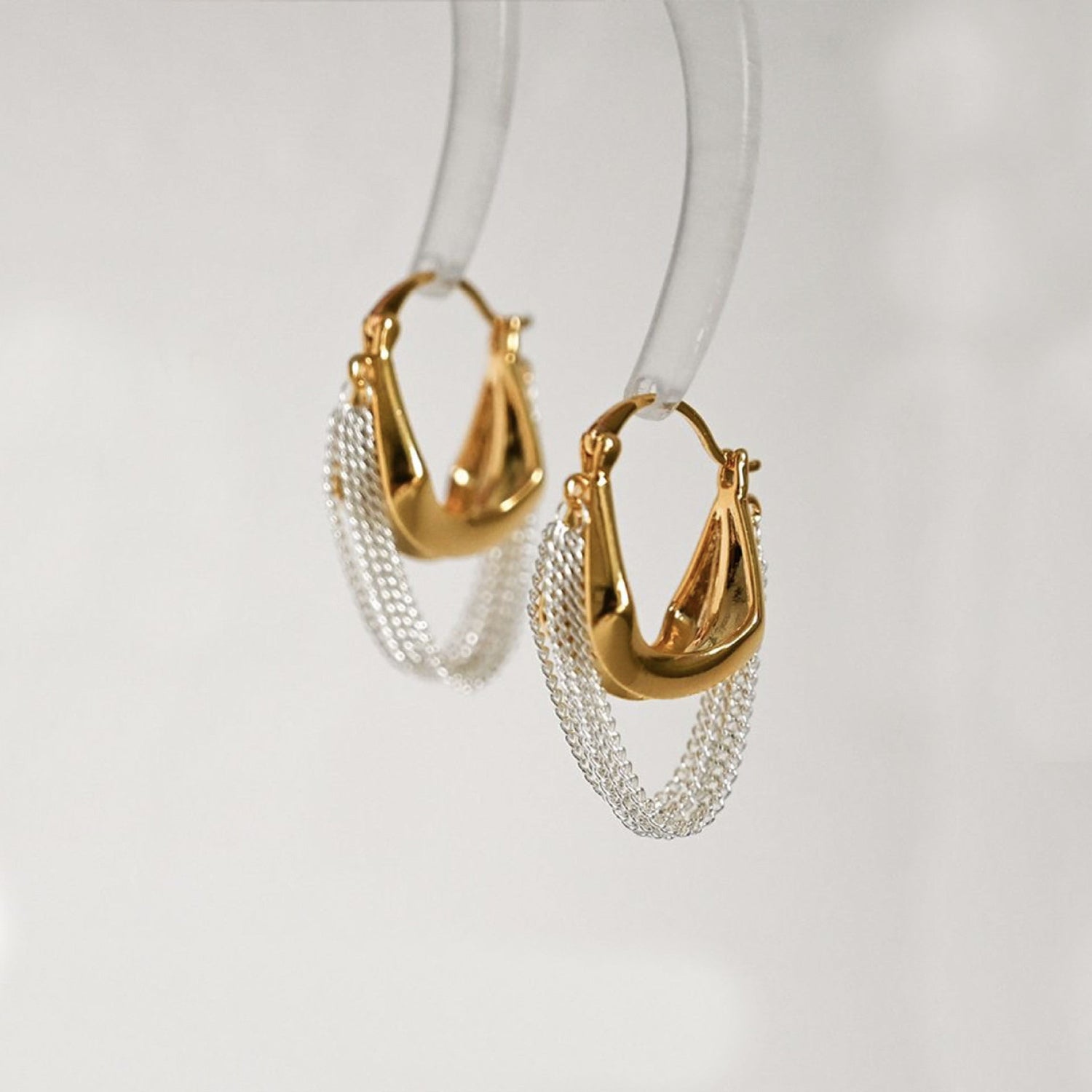Multi Layer Chain Drop Hoop Gold Earring