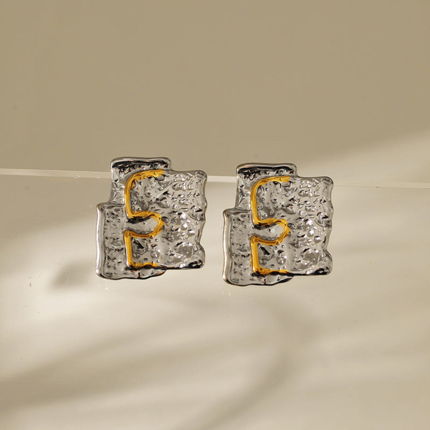 Irregular Gometric Dual Tone Earring