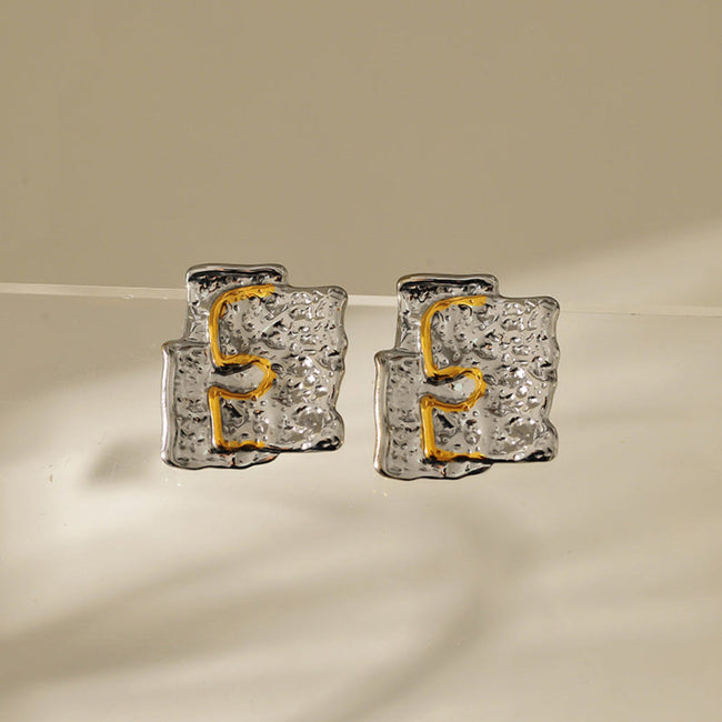Irregular Gometric Dual Tone Earring