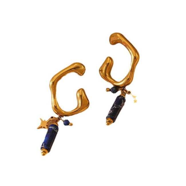 Unique Golden Cuff Earring With Starry Blue Drops