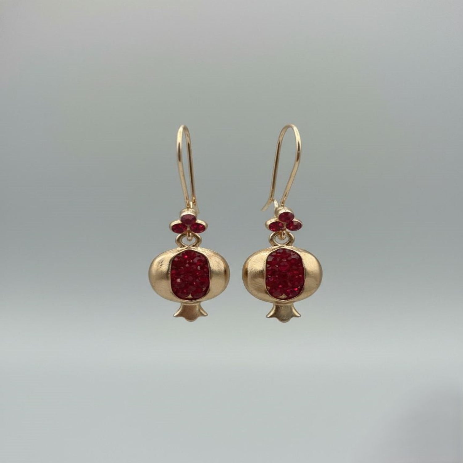 Golden Ruby Pomegranate Drop Earrings