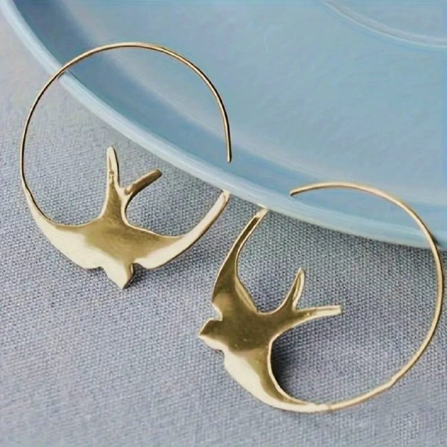 Gold Swallow Silhouette Hoop Earrings