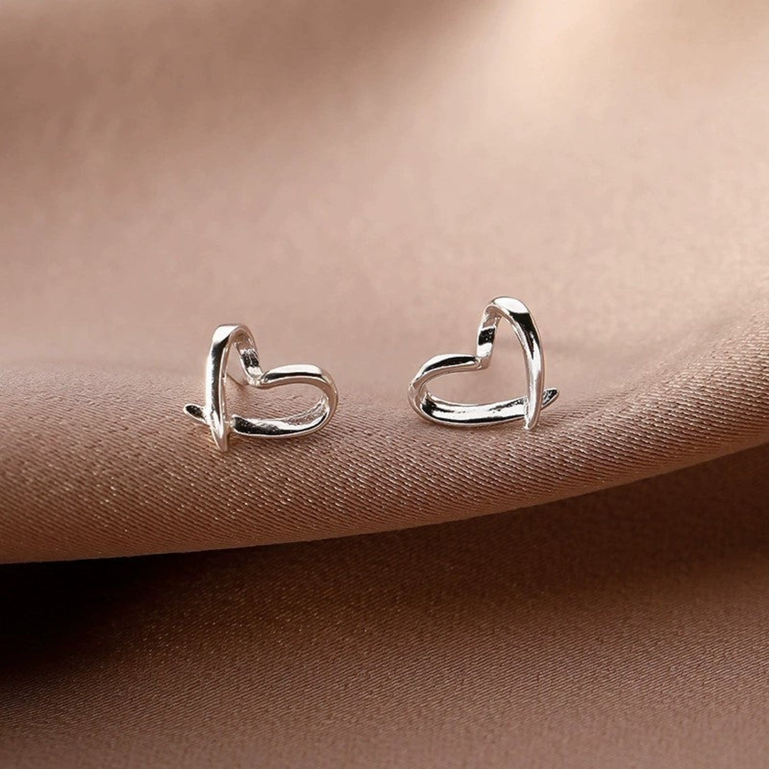 Minimalist Silver Heart Stud Earrings