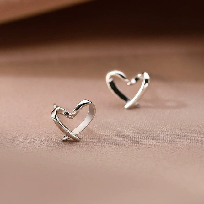 Minimalist Silver Heart Stud Earrings