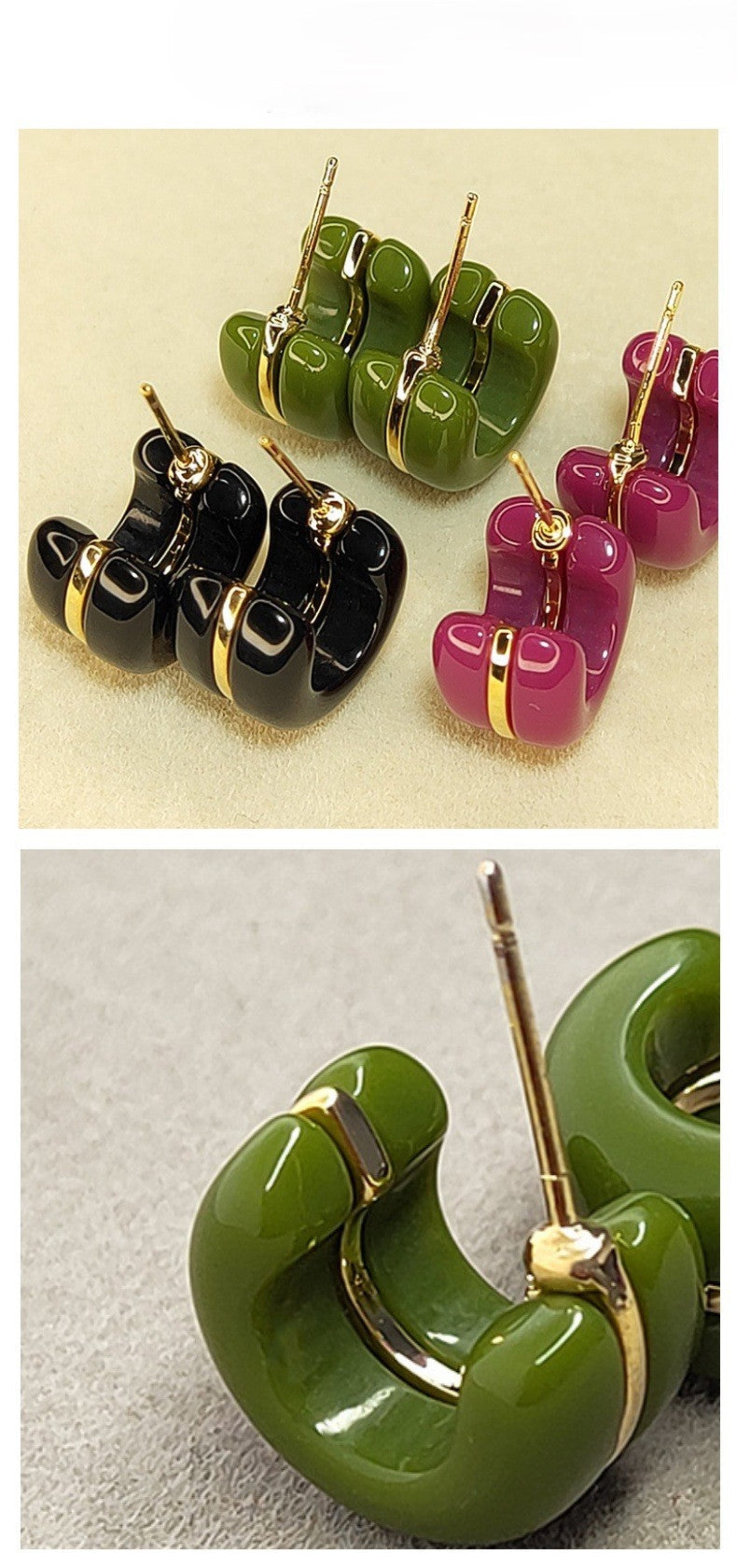 Modern Olive Green Resin Hoops
